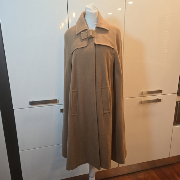 Twelfth Street Wool Cape Arm Holes Collared Mid Length Tan Brown Size Small USA - Picture 2 of 14